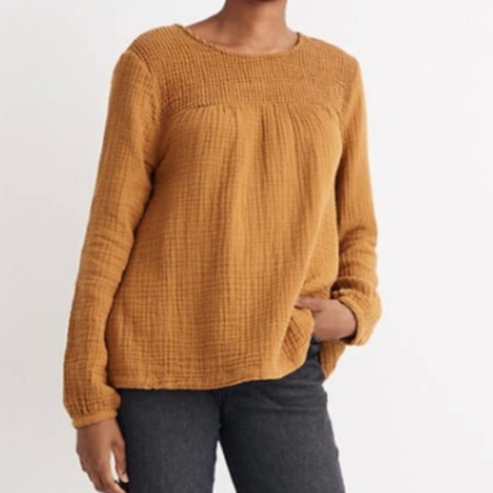 Madewell Smocked Gauze Swing Top Gold